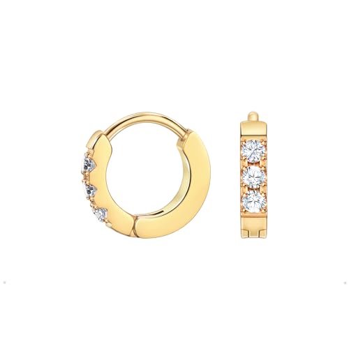 TDEBA Small Huggie Hoop Earrings with Cubic Zirconia, Silver or 14k Gold Plated Birthstone Cartilage Piercing Earrings for Women, Birthday Jewelry