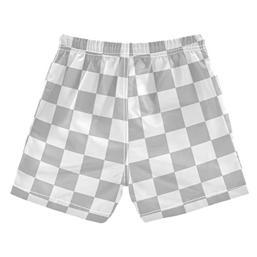 Gray White Buffalo Check Boys Swim Trunks Plaid Checkerboard Toddler Beach Board Shorts Baby Summer Bathing Suit 2T2