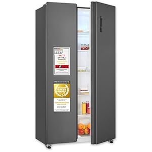 Exquisit Side-by-Side Kühlschrank mit Gefrierteil, 442 Liter, 10 Ablagen, No-Frost, LED-Anzeige, 91 cm Breite, SBS546-040D anthrazit