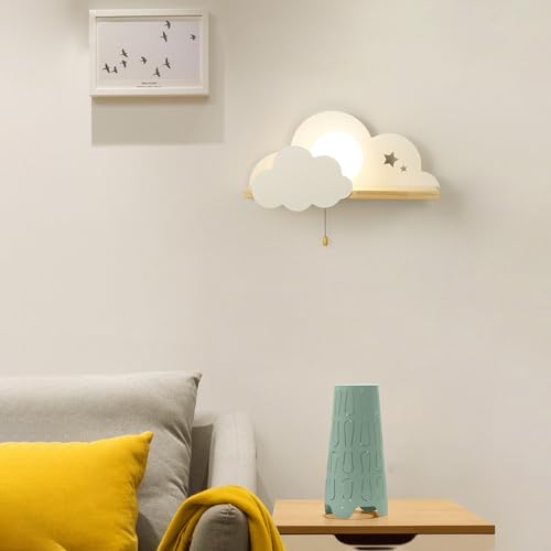 Lámpara de pared de nube infantil de madera con interruptor y pantalla 7