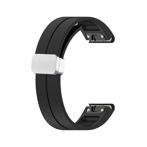 [PLYYQZM] 20 22 26mm �V���R���X�g���b�v .Gar min �ɍ��� Fenix 8 E 7 7X 6X Pro 5Plus Instinct2/Mk2i/Tactix7pro �N�C�b�N�����[�X���X�g�o���h�p�ɓK�p(Black(Silve