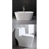 WOODBRIDGE Acrylic Freestanding Bathtub Contemporary Soaking Tub Overflow and Drain, BTA1514-C,White, 59' Chrome and WOODBRIDGE Cotton White T-0019 Toilet