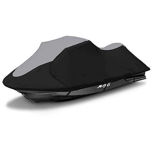 zenicham 600D Jet Ski Cover - Trailerable Seadoo Cover Waterproof Jetski Cover PWC Cover Fits Seadoo Yamaha Kawasaki Jet Ski Watercraft Cover Fits from 116-125 (2 Seater) Gray & Black