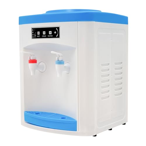 Dispensador de agua eléctrico Pinuox para oficina y hogar, con agua caliente y fría, 220 V, mini, azul, de 18.9 litros, moderno, de polipropileno y acero inoxidable