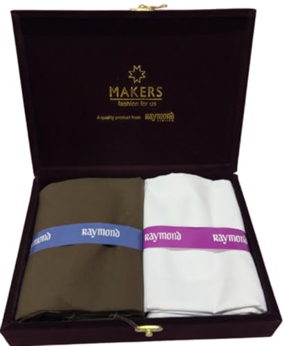 Image of Raymond Makers Men's Shirt & Trouser Fabric Combo with Premium Gift Box | Solid Shirt Fabric with Formal Trouser Fabric | Unstitched Dress Material for Office & Formal Wear