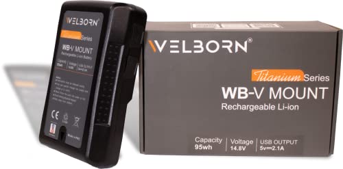 WELBORN V Mount 14.8V 95Wh Rechargeable Li-ion Battery for Broadcast Video Camcorder, V Mount Battery for Sony HDCAM, XDCAM, Digital Cinema Cameras Series and Other Camcorders