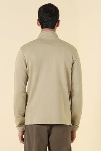 Image of Allen Solly Mens Solid High Neck Half Zipper Sweatshirt | 80% Cotton Non Hooded Casual Sweatshirt