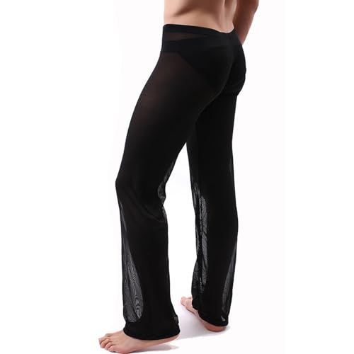 Mens Mesh See Through Pants Sexy Pajamas Bottoms Sheer Lounge Pants Summer Cool3