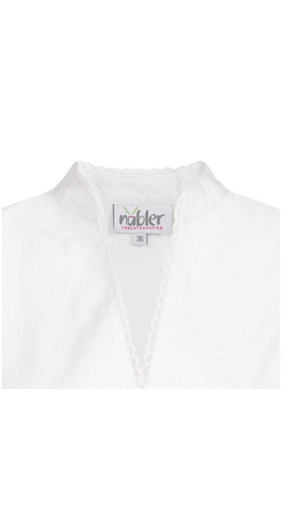 Nübler Dirndlbluse Damen BABSI - Kurzarm Trachtenbluse mit Spitze & V-Ausschnitt im Landhaus Stil - Original bayerische Tracht, Perfekt für Dirndl, Weiß