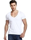 Zbrandy Mens Deep V Neck T-Shirts Vneck Tshirt Low Cut Undershirts Slim Fit Short Sleeve Tees White L