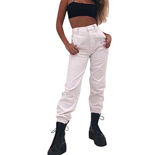 BingYELH Harem Baggy Pants for Women,Teens Girls Casual Hip Hop Dance Jogging Sweat Pants Slacks Trousers with Pocket Chain (S, White)