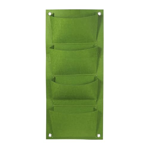 PATIKIL 4 Pockets Vertical Hanging Grow Bags, Wall Hanging Planter Bags Wall-Mounted Felt Fabric Planting Grow Bags for Garden Home Decoration, Green