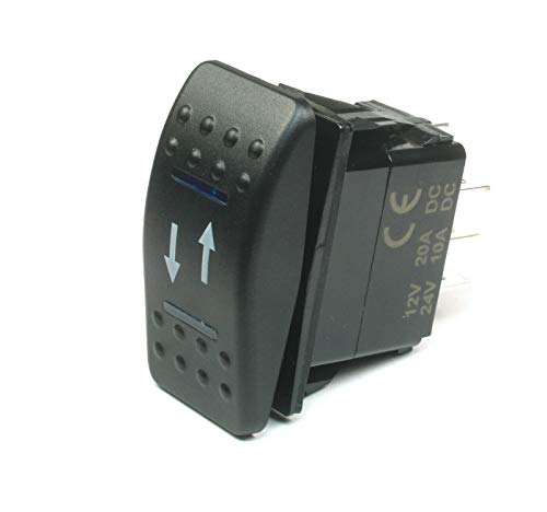 (YD #20) MOMENTARY Rocker Switch DPDT, 20A 12VDC, Illuminated Blue Lens Up/Down Arrows