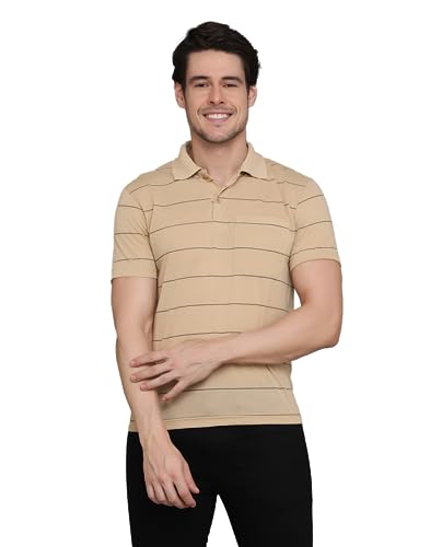 Image of INKKR Men's Striped Polo Neck Cotton Blend Multicolor T-Shirt