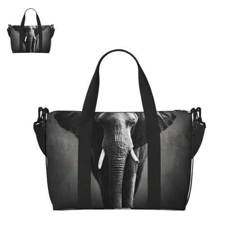 Black White Elephant Duffle Bag for Men Women Gym Bag with Shoes Compartment Travel Bags Lightweight Overnight Bags
