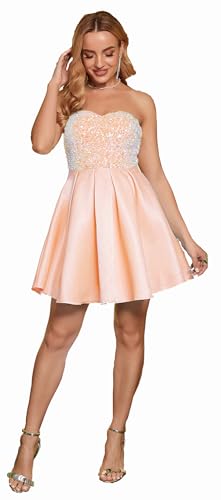 Angel-fashions Donna Abito da Cocktail Corto Elegante a Linea A Senza Spalline