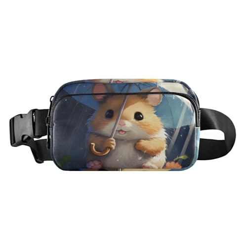 Fanny Pack for Women Men, Hamster with Umbrella Belt Bag Waist Pack Crossbody Bag Bum Bag with Adjustable Strap