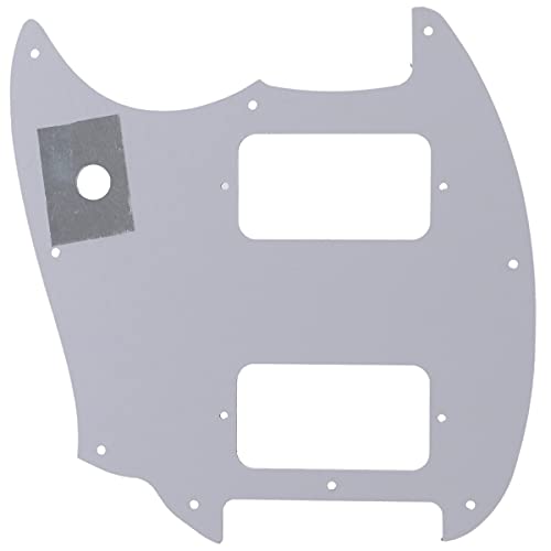 Image of Musiclily Pro 9 Holes Round Corner HH Guitar Pickguard 2 Humbuckers for Squier Bullet Series Mustang Electric Guitar, 4Ply White Pearl