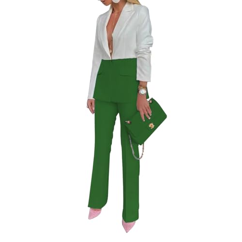 Women Suit Set Office Color Blocking Blazer Flare Pants Suit Wedding Guest Graduation Dress