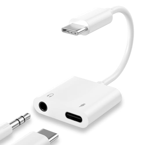 USB C to 3.5mm Headphone Splitter Adapter,2 in 1 Type C to Aux Audio Jack with Fast Charging Port Dongle for Headphone Earbud Compatible with iPhone 16 15 Samsung S23 Ultra Note 20 Pixel5 iPad Pro Air