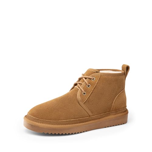 DREAM PAIRS Women's Ankle Winter Boots Genuine Suede Leather Faux Fur Lace Up Snow Warm Comfort Cozy Short Booties FuzzyGo Women's Cozy