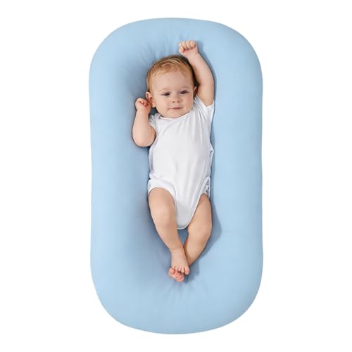 Image of Veayiik Baby Lounger for Newborn, Portable Infant Support Cushion Lounger for Newborn Supervised Use, Baby Essentials Gift (Blue)