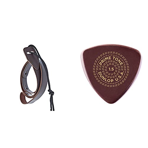 D'Addario Accessories Leather Mandolin Strap - Mandolin Accessories - Cradle Style - Brown & Dunlop 513P1.5 Primetone® Triangle Sculpted Plectra, 1.5mm, 3/Player's Pack