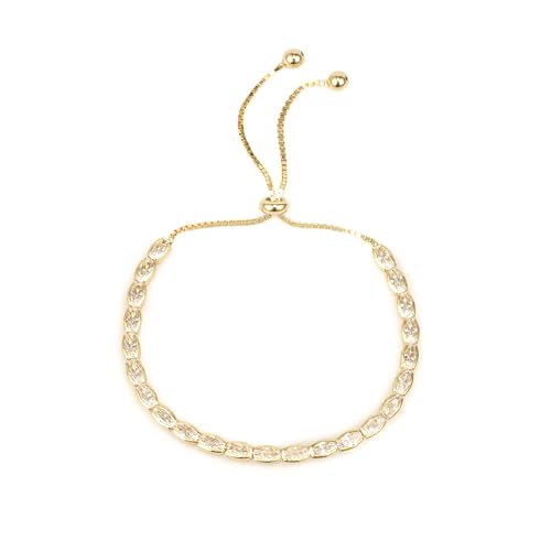 Adjustable Gold Oval Cubic Zirconia Tennis Bracelet for Mom Wife, 925 Sterling Silver 14K Gold Plated, Dainty Jewelry Gift for Women2