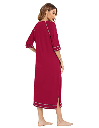 Image of Veseacky Women Robe Zipper Front House Coat 3 /4 Sleeve Nightgown Full Length Ladies Lounge Dress with Pockets S-XXL
