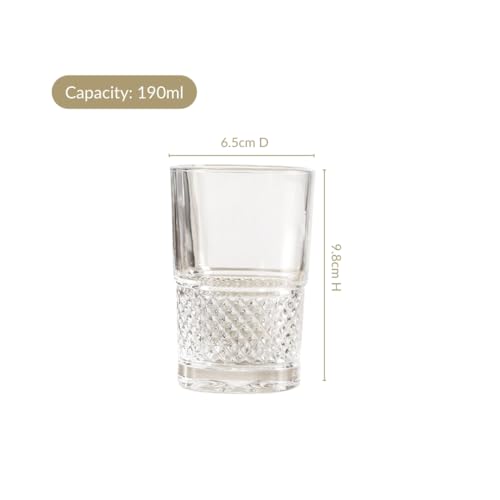 Image of Nestasia Transparent Small Glass Tumblers Set of 6 (190 ml Each) - 100% Food Safe & Chip Resistant Diamond Textured Glasses - Ideal for Water, Tea, Coffee & Refreshments - Perfect for Gifting
