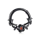 DAYLINLOVE Anillo de tabique de plata de ley 925 con rosa negra, gótico, 16 g, para tabique, nariz, cartílago, daith, joyería de regalo para mujeres y niñas