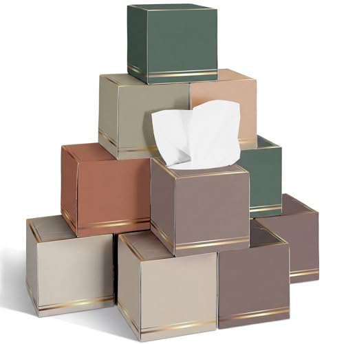 Image of Fourluoo 12 Pack Facial Tissues Cube Shaped Boxes Face Box 600 Sheets 3 Ply Soft Paper Square Tissues Bulk for Car Pocket Toilet Household Bedroom Family (Vintage Color)