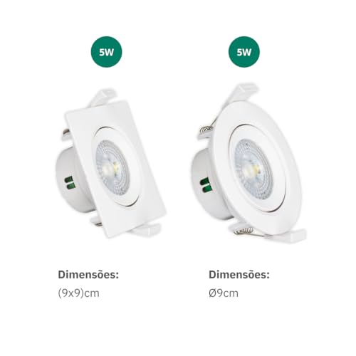 Kit 10 Spot Redondo 5W Led Direcionável de Embutir 6500k