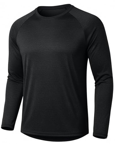 FlexVie Camiseta Manga Larga Hombre Deportiva UPF 50+ Secado Rápido, Camiseta Running Hombre Ligera y Transpirable para Fitness Gym Entrenamiento y Exterior Negro Heather m