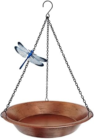 Keygift Vogeltränke zum Aufhängen, antike Kupfer-Vogeltränke aus Metall für den Außenbereich, mit 43,2 cm rostfreien schwarzen Ketten für Garten, Hinterhof-Dekoration