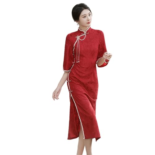 Robe cheongsam mi-longue en chenille d'automne pour femme JYHBHMZG