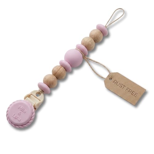 Image of Silicone Pacifier Clip - Metal-Free, Rust-Free, 100% Food-Grade Silicone and Natural Beech Wood, Secure Pacifier Holder & Accessory for Babies - Ballerina - Mila & Lulu | Metal-Free and Rust-Free