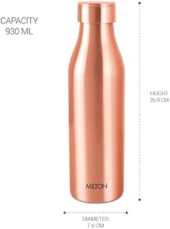 MILTON Copper Charge 1000 Water Bottle, 850 ml, 1 Piece, Copper | Leak Proof | Office | Gym | Yoga | Home | Kitchen | Hiking | Treking | Travel