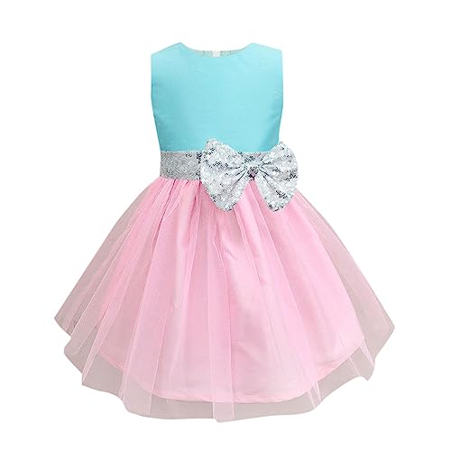 Image of Hopscotch Girls Knee Length Polyester Bow Applique Sleeveless Party Dress in Mint Color