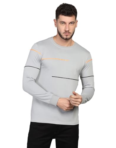 Image of INKKR Striped Men's Round Neck LightGrey Full Sleeve T-Shirt