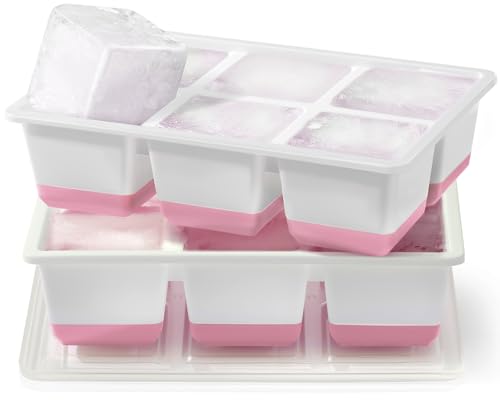 JRISBO Große Eiswürfelform mit Deckel 6CM BPA Frei Silikon Eiswürfelformen 140ml XXL Grosse Eiswürfelbehälter Eiswürfel Silikonform Ice Cube Tray für Whisky Cocktail (2 Pack)