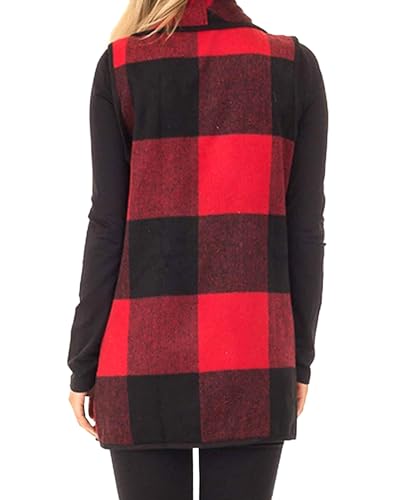 Women Buffalo Plaid Vest Casual Lapel Open Front Sleeveless Cardigan Jacket Coat with Pockets S-3XL3