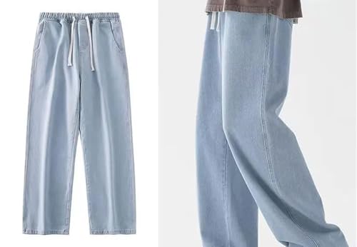 Mens Jeans Drawstring Baggy Straight Wide Leg Pants Classic Hip Hop Streetwear Casual Denim2
