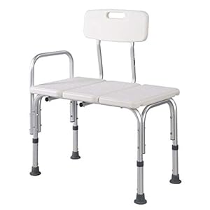 MedMobile® BATHTUB TRANSFER BENCH / BATH CHAIR WITH BACK, WIDE SEAT, ADJUSTABLE SEAT HEIGHT, SURE-GRIPED LEGS, LIGHTWEIGHT, DURABLE, RUST-RESISTANT SHOWER BENCH