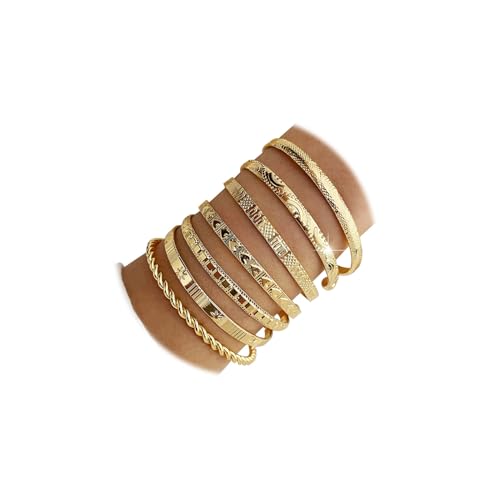 KISS WIFE Gold Bangles for Women, Open Adjustable Bangle Bracelets, Multi Layer Stackable Cuff Bracelet Set, Fashion Accessories Costume Jewelry Gift for Women
