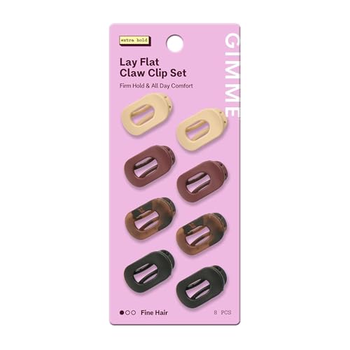 Gimme Beauty Lay Flat Claw Clip Set - Non-Slip Sleek Accessory Pack - Perfect for Fine Hair - Comfortable All-Day Hold with Firm Grip - 8 Pack