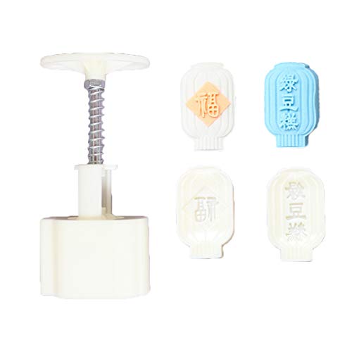 vokee Mooncake Mold, Mooncake Barrel Mold with 2pcs Lantern Stamps Hand Press Moon Cake Pastry Mould for DIY Press Mold