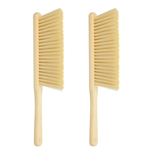 sourcing map 2pcs Wooden Dust Brush, 14 Inch Hand Broom Cleaning Brush Soft Bristle with Wood Handle for Bench, Car, Sofa, Bed, Fireplace Yellow