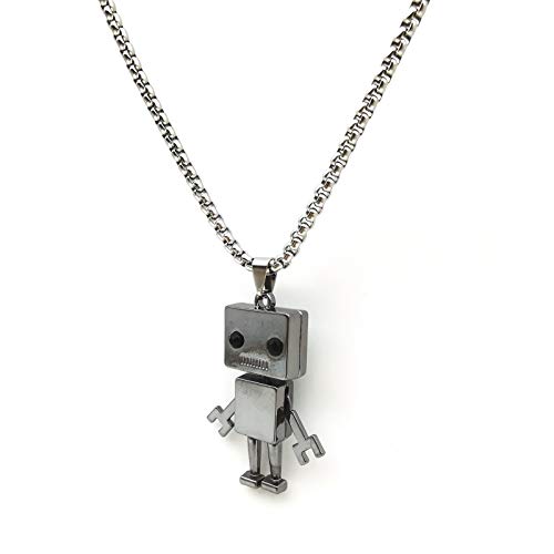 Tiny Cute Robot Necklace For Men, Movable Robot Pendant Necklace With 27.6” Chain, Punk Rock Robot Amulet Necklace, Hip Hop Necklace, Cool Jewelry Gift For Men Boys (Silver) #TOP2