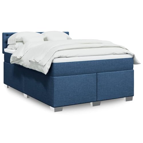 LAPOOH Cama Box Spring con colchón Tela Azul 140x190 cm, Base De Cama, Estructura Cama, Marco De Cama, Bed Frame, Cama Dormitorio - 3288203